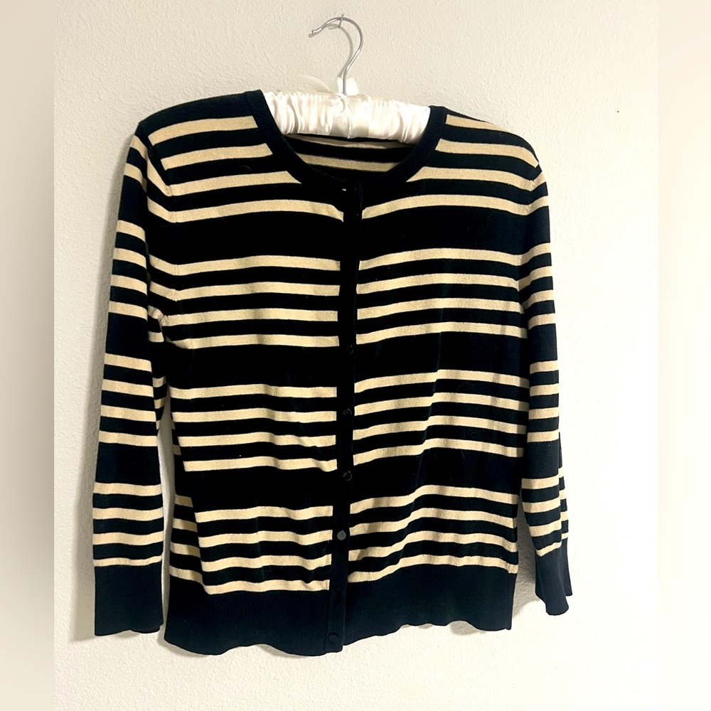 || KNIT CARDIGAN || STRIPED || BLACK and TAN ||